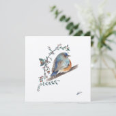 Blauwe Vogel Aquarel Bessen Groene Kunst (Staand voorkant)