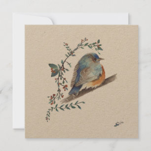 Blauwe Vogel Aquarel Bessen Groene Kunst
