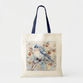 Blauwe vogel & Bessen tote tas (Voorkant)