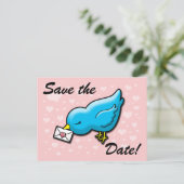 Blauwe vogel bewaar de datum aankondigingskaart (Staand voorkant)