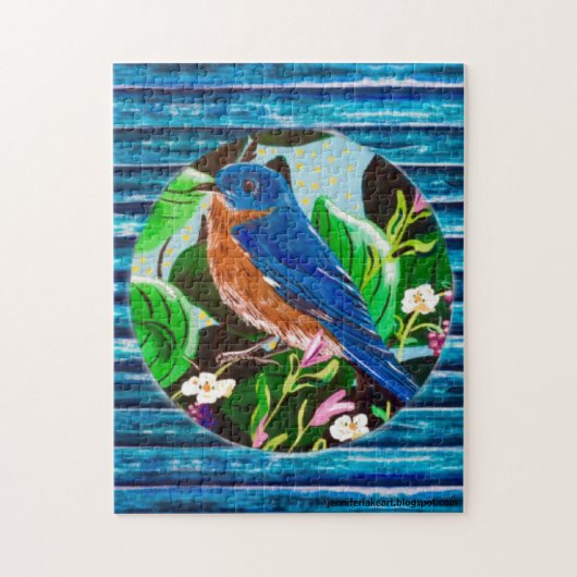 Blauwe Vogel Blauwe Schuur Legpuzzel (Verticaal)