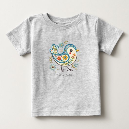Blauwe Vogel Bloem Baby T-Shirt (Voorkant)
