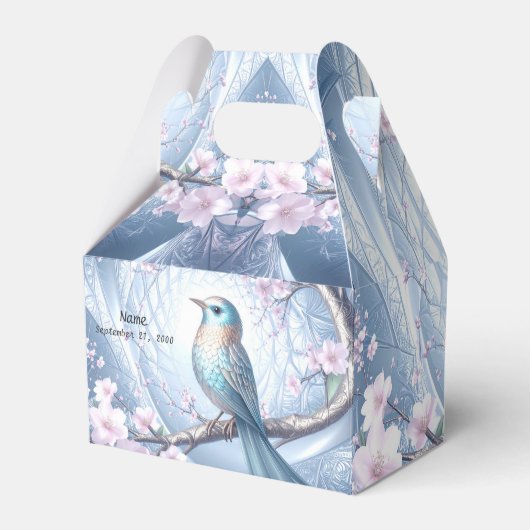 Blauwe Vogel Bloem Favor Doos Bedankdoosjes (Voorkant Zijde)