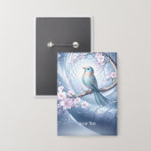 Blauwe Vogel Bloem Knop Button (Voorkant / Achterkant)