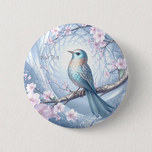 Blauwe Vogel Bloem Knop Ronde Button 5,7 Cm (Voorkant)