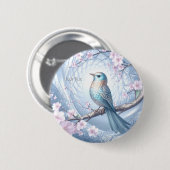 Blauwe Vogel Bloem Knop Ronde Button 5,7 Cm (Voorkant /achterkant)