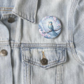 Blauwe Vogel Bloem Knop Ronde Button 5,7 Cm (In situ)