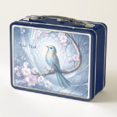 Blauwe Vogel Bloem Metalen Lunchbox (Achterkant)