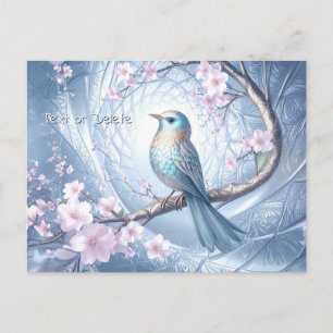 Blauwe Vogel Bloemen Ansichtkaart Briefkaart