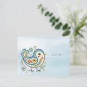 Blauwe Vogel Bloemen Ansichtkaart Briefkaart (Staand voorkant)