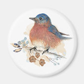 Blauwe Vogel Bloemen Aquarel Magneet (Voorkant)