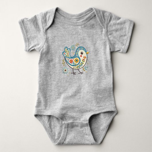 Blauwe Vogel Bloemen Baby Body Romper (Voorkant)