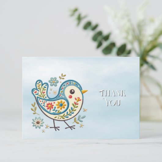 Blauwe vogel Bloemen Dank u kaart (Staand voorkant)