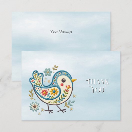 Blauwe vogel Bloemen Dank u kaart (Voorkant / Achterkant)