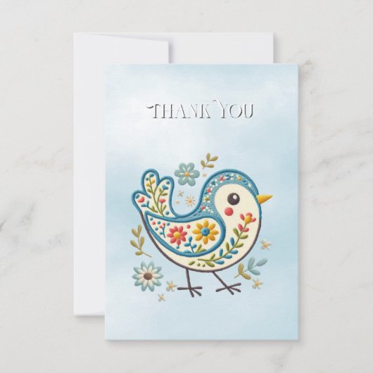 Blauwe vogel Bloemen Dank u kaart (Voorkant)
