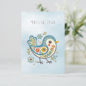 Blauwe vogel Bloemen Dank u kaart (Staand voorkant)