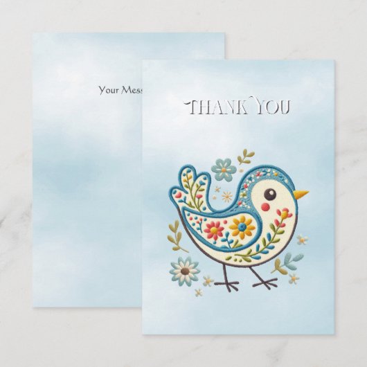 Blauwe vogel Bloemen Dank u kaart (Voorkant / Achterkant)