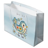 Blauwe Vogel Bloemen Gift Bag Groot Cadeauzakje (Achterkant Gekanteld)