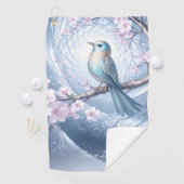Blauwe Vogel Bloemen Golfhanddoek (Insitu)