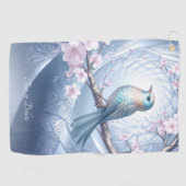 Blauwe Vogel Bloemen Golfhanddoek (Horizontaal)