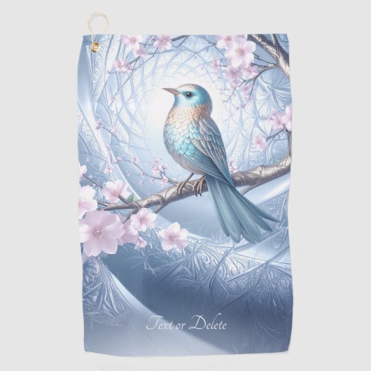 Blauwe Vogel Bloemen Golfhanddoek (Voorkant)