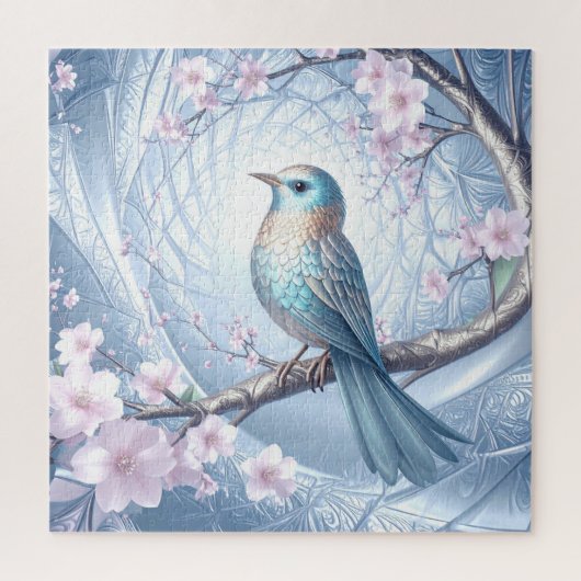 Blauwe Vogel Bloemen Legpuzzel (Verticaal)