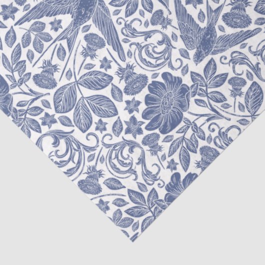 Blauwe vogel bloemen ontkoppel weefsel papier (Detail)