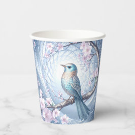 Blauwe Vogel Bloemen Papieren Bekers