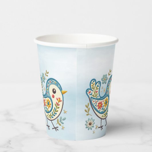 Blauwe Vogel Bloemen Papieren Kopjes Papieren Bekers (Rechts)