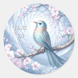 Blauwe Vogel Bloemen Sticker