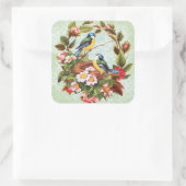 Blauwe Vogel Bloemen Stickers (Tas)