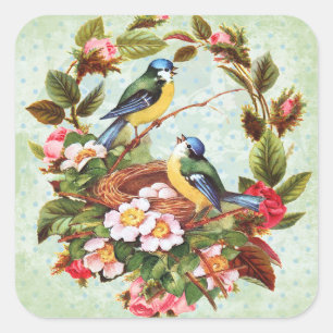Blauwe Vogel Bloemen Stickers