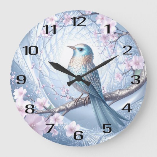 Blauwe Vogel Bloemen Wandklok (Voorkant)