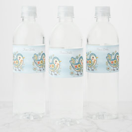 Blauwe vogel Bloemen Water Fles Label Waterfles Etiket