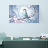 Blauwe Vogel Bloemenkinderfeestje Spandoek (Beurs)