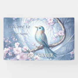 Blauwe Vogel Bloemenkinderfeestje Spandoek