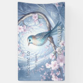 Blauwe Vogel Bloemenkinderfeestje Spandoek (Verticaal)