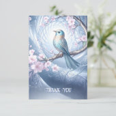 Blauwe Vogel Bloemige Bedankkaart (Staand voorkant)