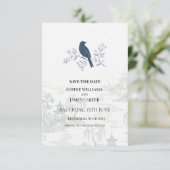 Blauwe Vogel Bloemige Bruiloft Save The Date (Staand voorkant)