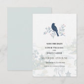 Blauwe Vogel Bloemige Bruiloft Save The Date (Voorkant / Achterkant)