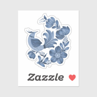 Blauwe Vogel Bloemige Kunststicker Sticker