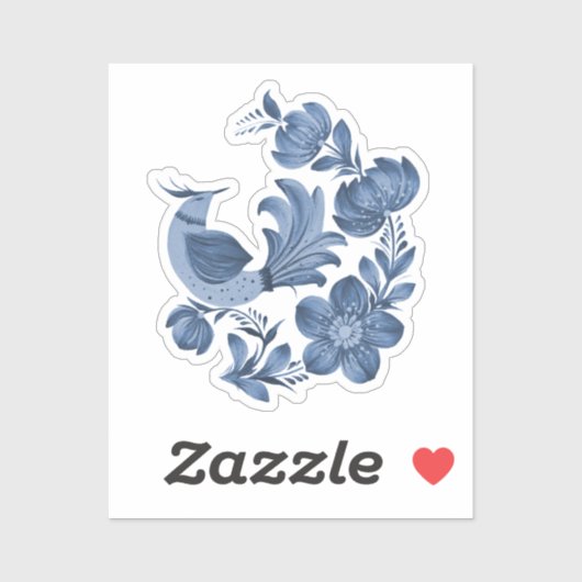 Blauwe Vogel Bloemige Kunststicker Sticker (Vel)