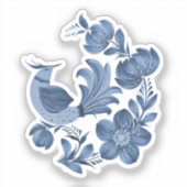 Blauwe Vogel Bloemige Kunststicker Sticker (Voorkant)