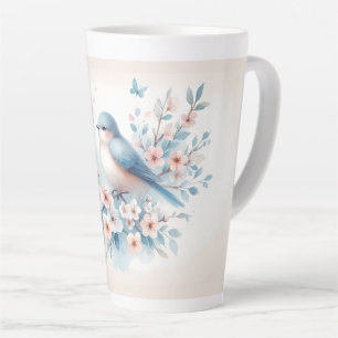 Blauwe Vogel Bloesem Waterverf Sereniteit Latte Mok
