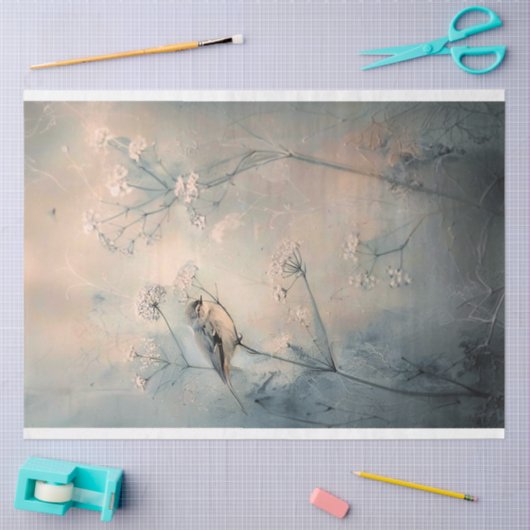 Blauwe vogel & botanische romantische etherische tissuepapier (Craft)