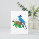 Blauwe vogel briefkaart (Staand voorkant)