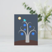 Blauwe vogel, briefkaart met volle maan (Staand voorkant)