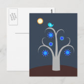 Blauwe vogel, briefkaart met volle maan (Voorkant / Achterkant)