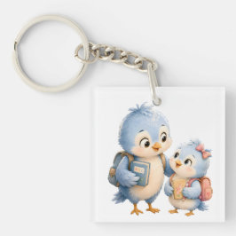 Blauwe Vogel Broer en Zus Acryl Sleutelhanger