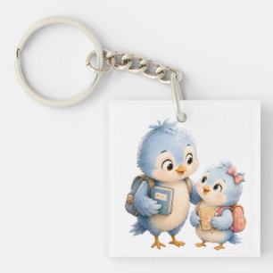Blauwe Vogel Broer en Zus Acryl Sleutelhanger